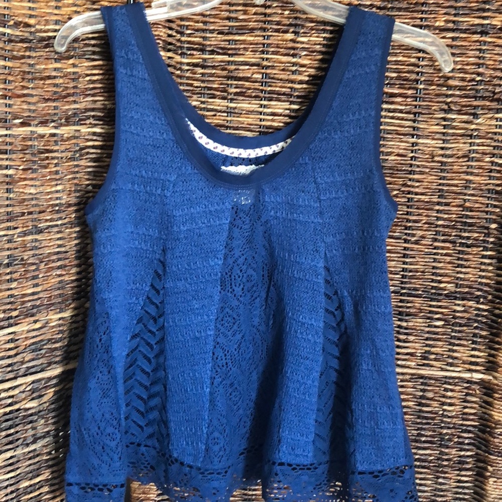 Anthropologie Meadow Rue crochet blue tank